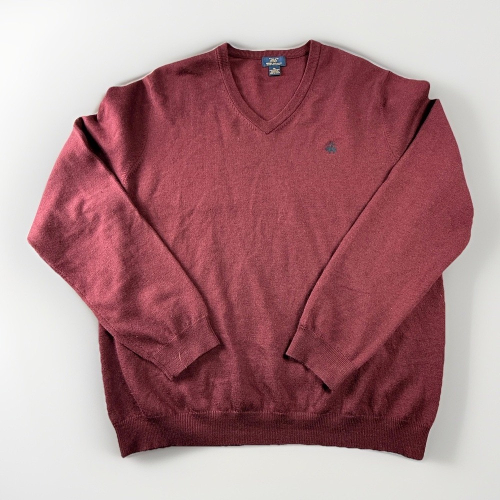 Brooks Brothers 346 Red‎ Extra Fine Merino Wool V Neck Sweater Mens XL burgundy